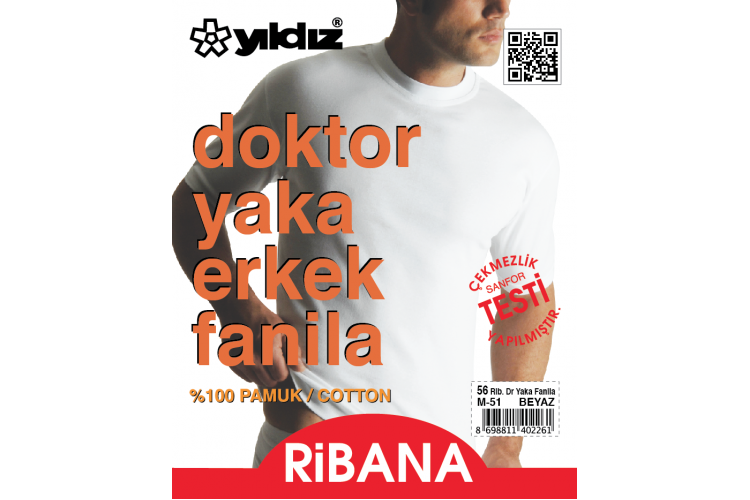 YILDIZ 56 RİBANA DOKTOR YAKA ERKEK FANİLA